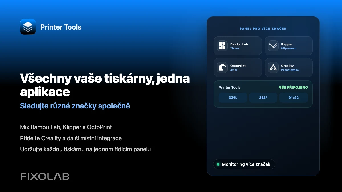 Jak sledovat více 3D tiskáren různých značek v jedné aplikaci