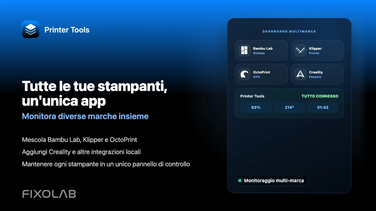 Come monitorare più stampanti 3D di marche diverse in un'unica app