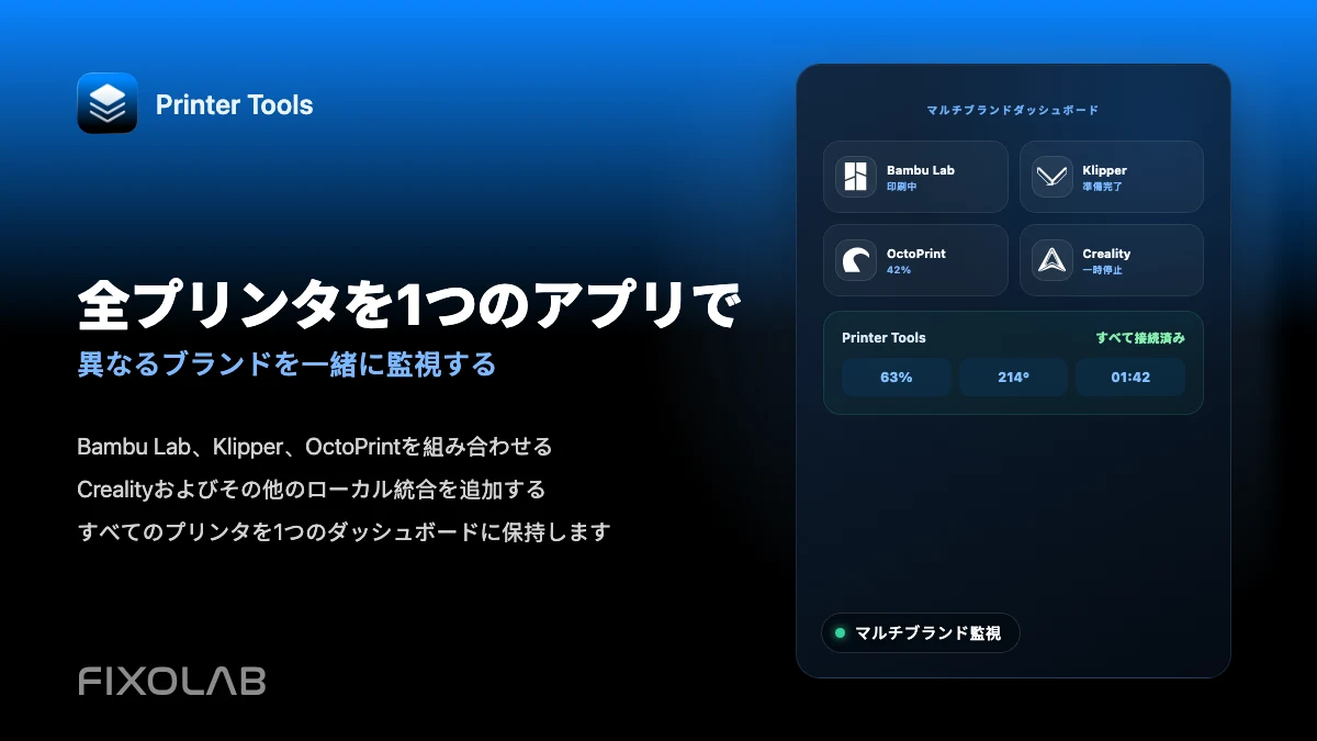 1つのアプリで異なるブランドの複数の3Dプリンターを監視する方法