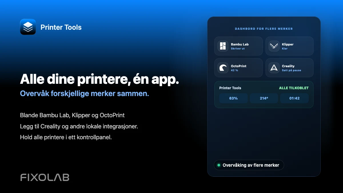 Slik overvåker du flere 3D-skrivere fra ulike merker i én app Slik overvåker du flere 3D-skrivere fra ulike merker i én app