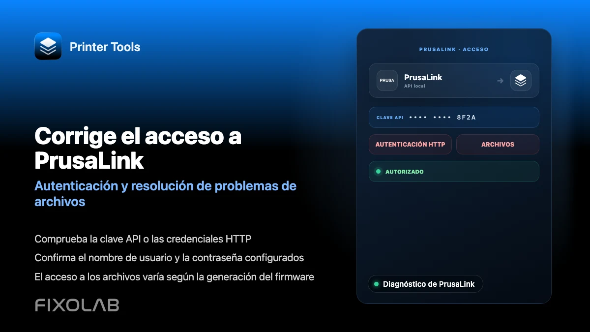 Cómo solucionar problemas de autenticación y acceso a archivos de PrusaLink en Printer Tools Cómo solucionar problemas de autenticación y acceso a archivos de PrusaLink en Printer Tools