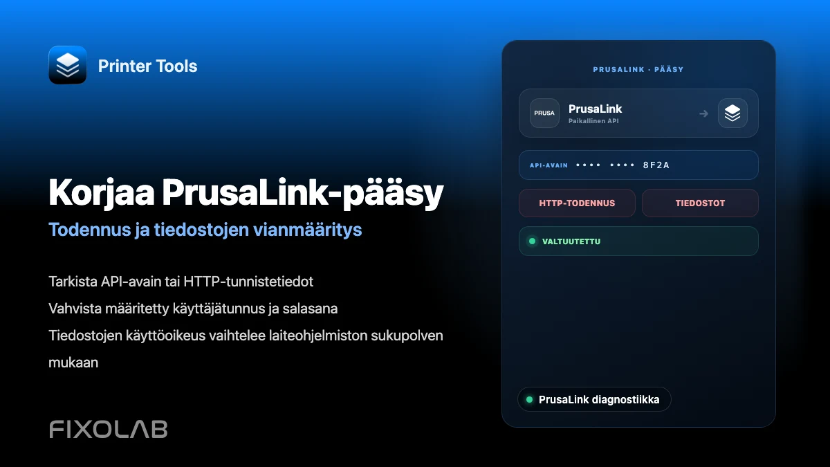 Kuinka ratkaista PrusaLinkin todennus- ja tiedostonkäyttöongelmat Printer Toolsissa