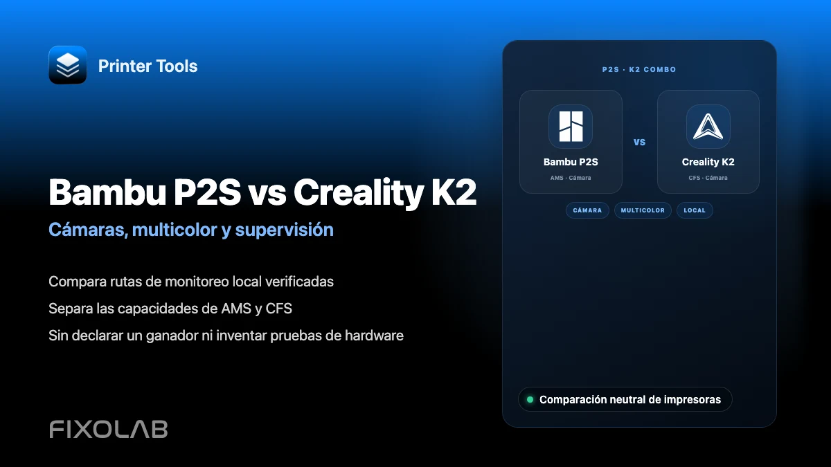 Bambu Lab P2S vs Creality K2 Combo en cámara, multicolor y monitorización