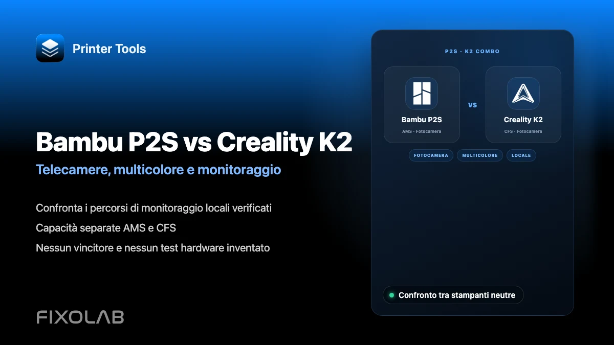 Bambu Lab P2S vs Creality K2 Combo per fotocamera, multicolore e monitoraggio