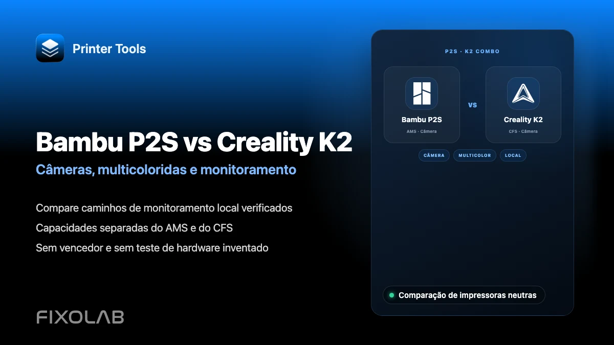 Bambu Lab P2S vs Creality K2 Combo para câmaras, multicor e monitorização