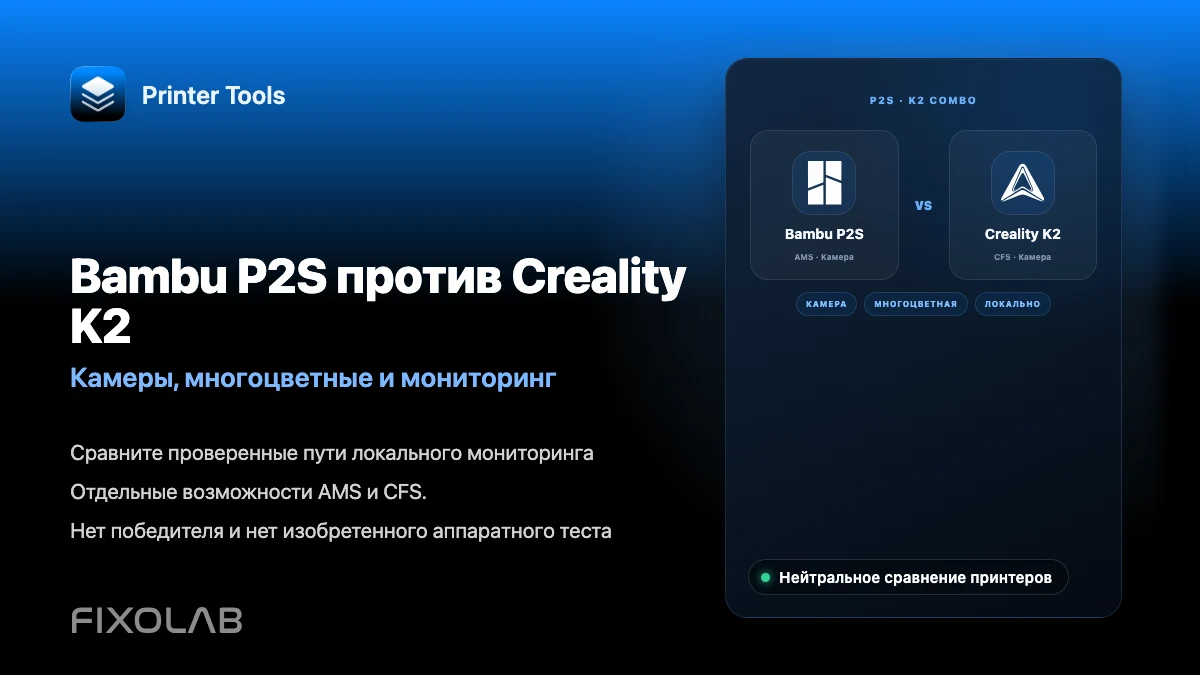 Bambu Lab P2S против Creality K2 Combo по камере, мультицвету и мониторингу