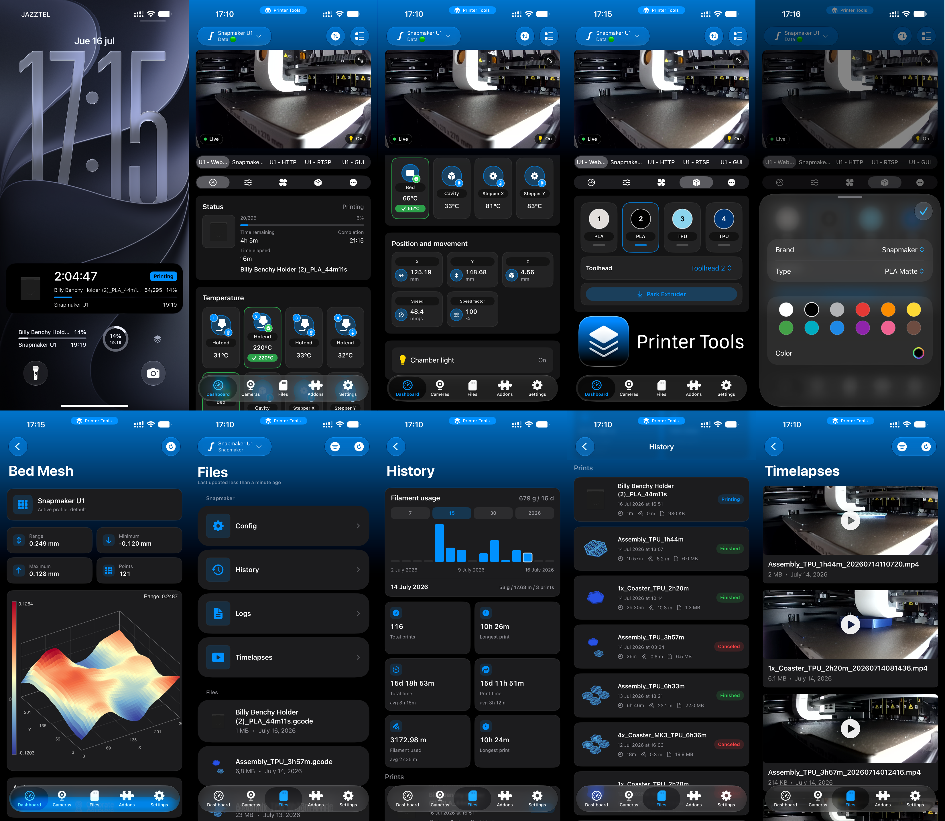 Printer Tools 2.8: Advanced Snapmaker U1 Controls, Bed Mesh, Print History & Timelapses