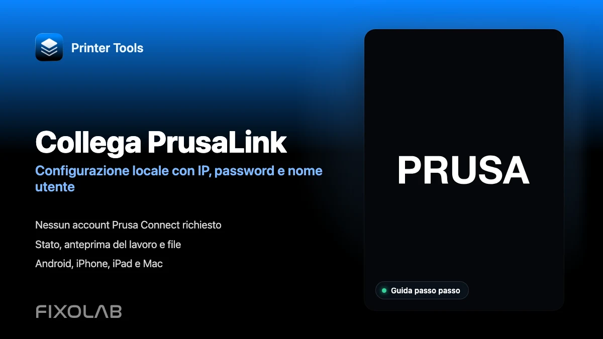 Come collegare PrusaLink a Printer Tools sulla rete locale